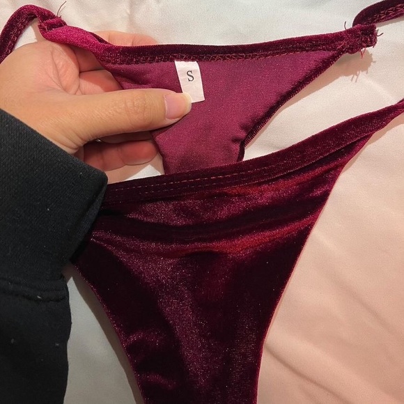 Cami Velvet String Thong Bikini Set - Burgundy - Picture 10 of 10